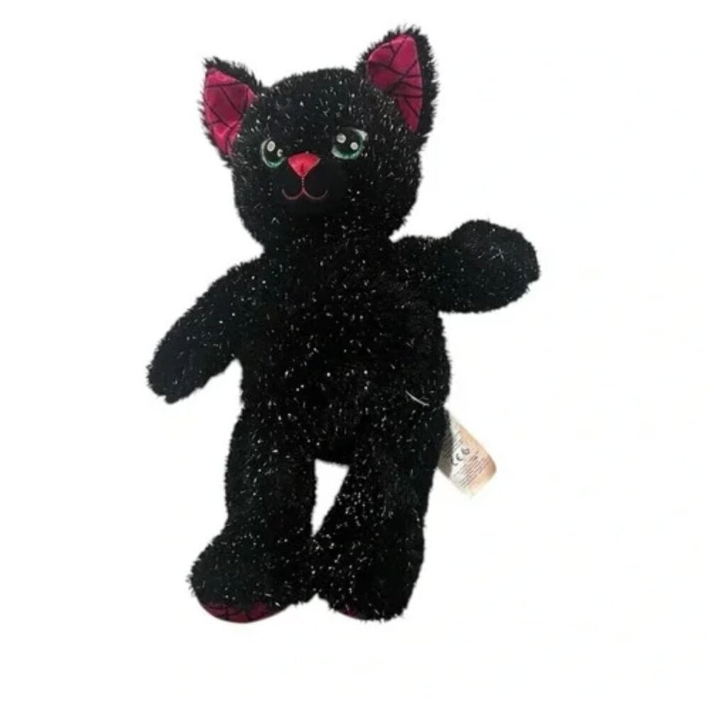 Build-A-Bear Workshop Black Sparkle Cat Plush With Pink Ears & Paw Pad Details 1